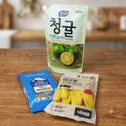 참그린 대용량 청귤 주방세제 970ml 고무장갑 청소박사 3종세트