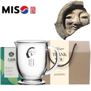 한국전통 K컬쳐 얼굴무늬수막새 신라의미소 글라스 머그컵 440ml 오설록 기프팅