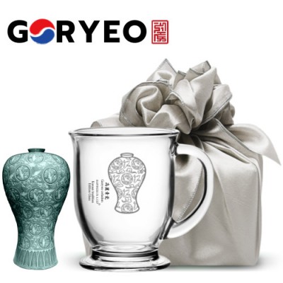 한국전통 K컬쳐 고려청자 클래식 글라스 머그컵 440ml (보자기 포장)