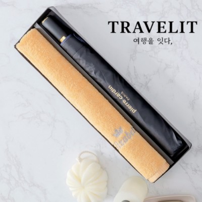 [트래블잇] 우산수건세트 크라운 코마40수 160g 항균타올+피에르가르뎅 2단 자동우산