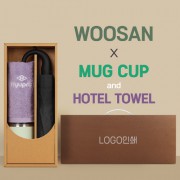 가르시아 3단 블랙곡자손 완전자동우산 +협립호텔코마170타월+로하스 머그컵-세트