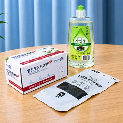 LG생활건강 자연퐁 400ml 대용량 위생백 300매 니트릴장갑 세트