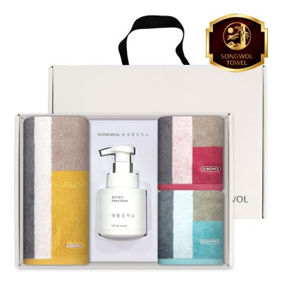 송월 생활공작소 4P 세트 (컬러웨이40 타올1매+컬러웨이34 타올2매+핸드워시 250ml 1개)
