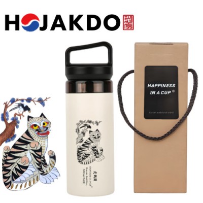 한국전통 K컬쳐 까치와호랑이 호작도 캡캐리 텀블러 380ml 선물세트