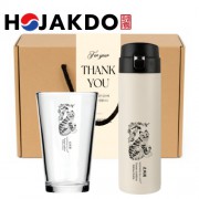 한국전통 K컬쳐 샤이닝 글라스컵 호작도 원터치 텀블러 470ml 선물세트