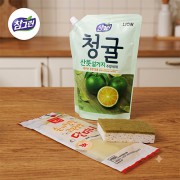 참그린 대용량 청귤 주방세제 970ml 고무장갑 친환경수세미 3종세트