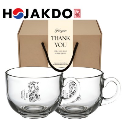 한국전통 K컬쳐 호작도 요거트볼 시리얼볼 그릭 디저트 머그컵 470ml 2P 선물세트