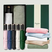 라이트핏 블랙그립 3단수동 암막양우산+보송보송데일리 순면타올 135g 우산타올 선물세트
