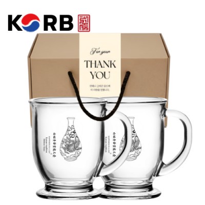 한국전통 K컬쳐 조선 백자청화 클래식 글라스 머그컵 440ml 2P 선물세트