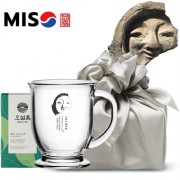 한국전통 K컬쳐 얼굴무늬수막새 신라의미소 글라스 머그컵 440ml 오설록 기프팅 (보자기 포장)