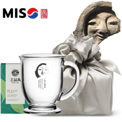 한국전통 K컬쳐 얼굴무늬수막새 신라의미소 글라스 머그컵 440ml 오설록 기프팅 (보자기 포장)