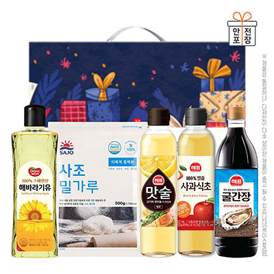 동원해바라기유 사조밀가루 맛술 사과식초 굴간장 5종선물세트